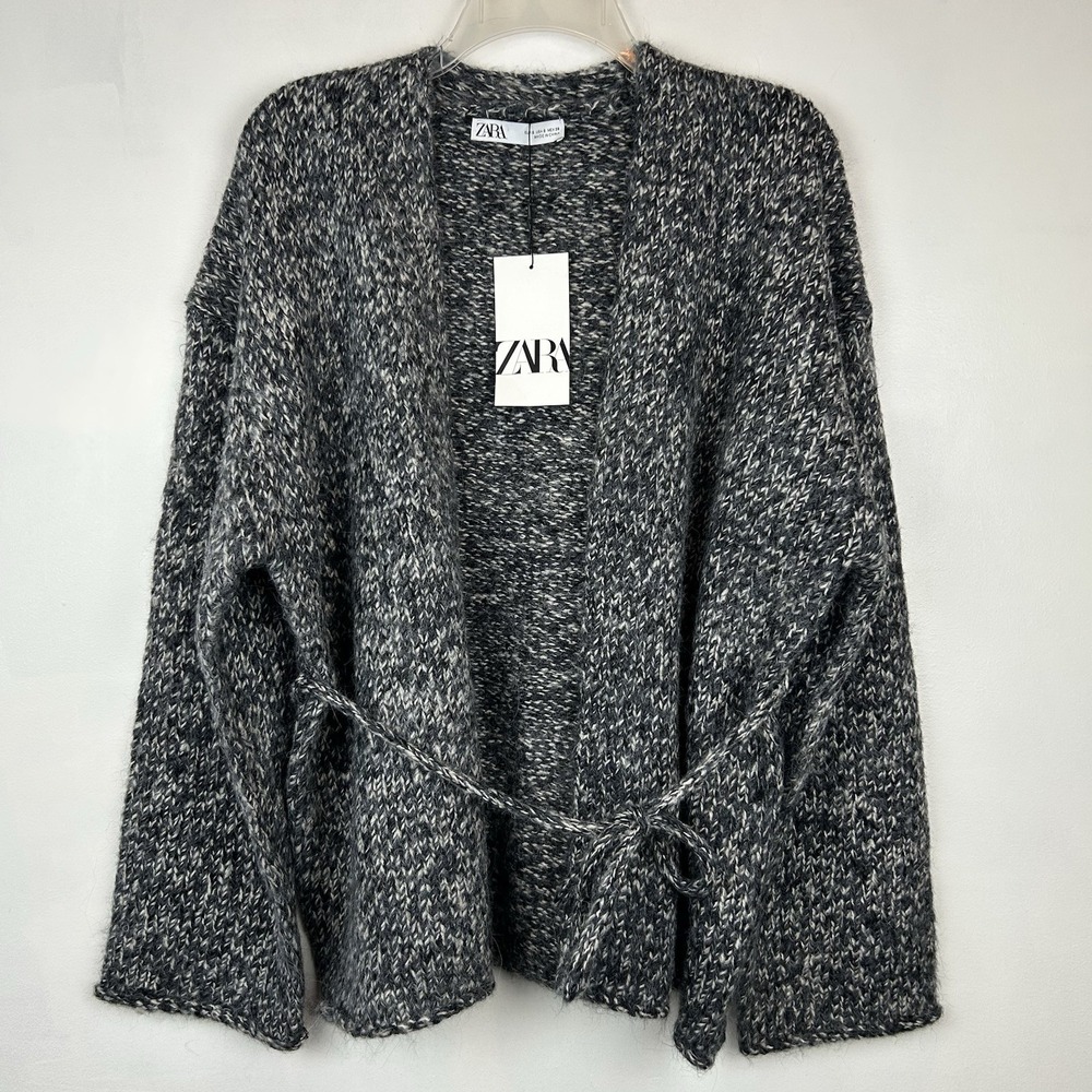 Zara Cardigan Sweater Womens S Black Heather Fuzzy Knit Cozy Lux Capsule New
